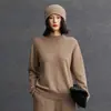 Nuevo suéter de punto versátil casual de manga larga para mujer otoño e invierno, 100% cachemir, corte holgado, corte entallado, cuello semi-alto
