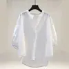 Camisa Europeia e Americana Transfronteiriça Amazon Estilo Simples e Casual com Mangas Sino, Corte Solto, Emagrecedora, Camisa Básica de Trabalho para Usar em Camadas