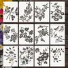 Amazon Plantillas de Pintura Hueca Floral y de Plantas Plantilla de Arte de Pared Pintada a Mano Moldes Auxiliares de Dibujo DIY