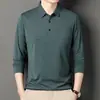 Camiseta de manga larga de primavera para hombre con cuello, ropa para hombres de mediana edad y mayores, top con bolsillo real, polo a rayas