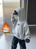 9989 Moletom com Capuz para Meninos Inverno Novo Estilo Coreano Top de Lã para Crianças Bebês Meninos Moletom Casual Camada de Base