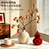 Adorno de jarrón cerámico tipo crema con lunares de pintura salpicada para arreglo floral de sala de estar, decoración de mesa creativa de lujo ligero y de alta gama
