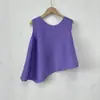 Ropa de Mujer de Gama Alta Shenzhen Nanyou Top Issey Miyake Mujer Verano Sensación de Gama Alta Cuello Redondo Holgado Irregular Reductor de Edad Sin Mangas Camiseta