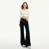 Calças Flare de Perna Larga Elásticas Primavera 2025 Jeans Cintura Alta Feminino Emagrecedor Versátil Solto Azul Tanino