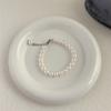Pulseira Redonda de Cristal com Pérola de Alto Brilho Estilo Francês para Mulheres, Pulseira de Empilhamento Exquisita de Camada Dupla de Luxo Leve de Nicho para Meninas