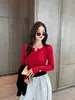Camisa Elegante de Manga Longa Slim Fit com Botões Estilo Coreano Estilo Desejo Puro para Mulheres Outono Redutora de Idade Gola Meia Aberta Versátil Camada Base de Malha