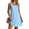 2026 Vestido de Verão Feminino Europeu e Americano, Solto, Gola V, Sem Mangas, Algodão e Linho, Novo, Independente da Amazon, Transfronteiriço