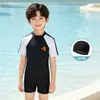 Roupa de Banho Infantil Meninos Peça Única Manga Curta Roupa de Banho Verão Manga Longa Proteção Solar Secagem Rápida Fonte Termal Litoral Praia Conjunto de Natação