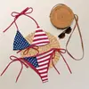 Novo Roupa de Banho Europeia e Americana, Biquíni Duas Peças com Estampa Nacional, Color Blocking, Maiô Sexy, Conjunto Transfronteiriço, Estilo Praia