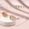 Óculos de Sol Coreanos da Moda com Studs de Diamante Rosa e Armação de Metal, Armação Oval Pequena Versátil e Fashion, Lentes Lisas Sem Grau para Mulheres
