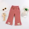 Nuevos Pantalones de Pana para Niñas Otoño 2025 Estilo Coreano Versátiles Pantalones de Boca de Campana para Niños Pequeños con Lazo Pantalones Casuales