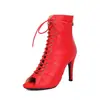 Tacones altos de jazz botines con cordones y punta abierta zapatos de piel tacones transfronterizos zapatos de baile nuevos llegados de comercio exterior europeo y americano Amazon