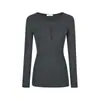 Comercio exterior al por mayor otoño e invierno puro want cuello medio abierto botón manga larga interior manga larga camiseta mujer ajustada base de hombro frontal