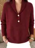 Suéter de Punto Abotonado Transfronterizo Europeo y Americano para Mujer 2026 Otoño e Invierno Nuevo Color Sólido Cuello Polo Moda Casual Ropa de Mujer