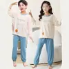 Pijama para Niños Ropa de Casa de Modal para Niñas Pequeñas y Estudiantes Conjunto de Verano de Seda Helada Pantalones de Manga Larga Juveniles