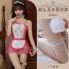 Lingerie Sexy Tamanho Grande Fantasia de Empregada Conjunto Sexy Renda Decote Coração Uniforme Malha Transparente Pijama Sedutor Apertado