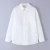 Camisa Blanca de Manga Larga Holgada para Mujer Estilo Europeo y Americano de Verano, Diseño de Bloques de Color, Directo de Fábrica, Sin Elasticidad, con Etiquetas Retiradas