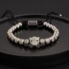 Pulseira de Corda Tecida Ajustável Hip Hop Masculina Coroa de Cobre Retrô Europeia e Americana Contas de Abacaxi de Aço Titânio Galvanizado a Vácuo