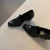 Versión de cuero suave~Mocasines negros versátiles, adelgazantes y cómodos para mujer, estilo retro coreano, zapatos de cuero silenciosos de tacón alto