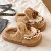 Zapatillas de algodón con lazo dulce para mujer, colección de invierno 2026, con suela suave, amigables con la piel, para uso en interiores, silenciosas y afelpadas