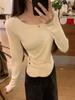 Estilo Coreano Puro Deseo Alta Calidad Interior Manga Larga Camiseta Básica Mujer Primavera y Otoño Irregular Versátil Chic Dulce y Picante Chic Top