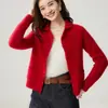 Cardigan de Cachemira Estilo Sencillo para Mujer Cuello Polo Botones Sencillos Moda Diseño Holgado Sentido del Tejido Versátil Adelgazante