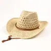 Sombrero de Sol de Paja Estilo Playa con Cordón a Prueba de Viento, Punta Retro de Vaquero Occidental, Ala Hacia Arriba, para Hombres y Mujeres, Personalizado