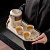 Juego de Té Kung Fu de Viaje Ru Kiln Traje Té al Aire Libre Cerámica Portátil Taza Exprés Una Tetera Tres Tazas Taza Separadora de Té