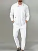 Chaqueta cárdigan de punto gofrado de color liso para primavera y otoño con bolsillo con cremallera y cuello de solapa, ajuste ceñido, traje de dos piezas para hombre con chaqueta y pantalón