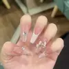 Puntas de Uñas Color Pasta de Frijol Degradado Cortas Populares de Moda Pegatinas de Uñas Removibles