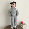 Conjunto Feminino Novo Estilo Coreano Primavera e Outono 2026: Jaqueta com Gola Alta e Calça Wide Leg para Menina, Roupa Esportiva de Celebridade da Internet para Bebê
