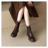 Botas de Couro Macio com Solado Grosso para Mulheres para Aumentar a Altura e Emagrecer Outono e Inverno 2025 Botas Curtas de Algodão Duplo Salto Grosso Elásticas Botas Slim
