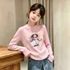 Camada Base Térmica Feminina com Interior Aconchegante Penteado Camiseta de Manga Longa com Gola Redonda Infantil Estilo Novo Outono Inverno Top Casual Versátil