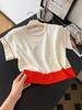 Doce e Apimentada Garota Slim Fit Gola Alta Top Deslumbrante 2025 Verão Novo Design Nicho Off-White Camiseta de Manga Curta para Mulheres