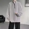 Moletom americano retrô com gola alta e zíper parcial para homens, top casual solto de manga comprida para outono, jaqueta cinza da moda, estilo ins