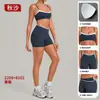 Conjunto de Roupa de Yoga com Contraste de Cores de Outono para Mulheres, Slim-Fit Fitness Esportes ao Ar Livre Emagrecedor Conjunto de Duas Peças 2209+8102