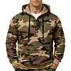 Moletom masculino transfronteiriço, moletom com capuz e cordão com meio zíper camuflado europeu e americano, pulôver casual folgado com múltiplos bolsos