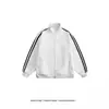 Jaqueta Retro Americana com Três Listras e Gola Alta para Homens, Tendência de Outono Marca Loose com Zíper Duplo, Casaco Cardigan para Casal
