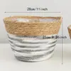 Cesta de Flor de Palha Feita à Mão Balde Abraço Conjunto Cesta Decoração de Mesa Ornamento Rattan Cesta de Armazenamento de Plantas Verdes Cesta de Flores para Madrinha
