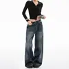 Jeans de Diseño Retro Americano Azul Oscuro Hombres y Mujeres Pantalones Rectos de Pierna Ancha Sueltos Pantalones Casuales Tendencia Otoño