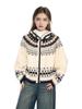 Suéter de Punto Jacquard Fair Isle con Capucha para Mujer, Otoño e Invierno, Estilo Holgado y Relajado, Cárdigan Grueso