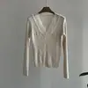 Top de punto base con cuello en V y encaje de Paulownia Beishan para mujer Otoño Ajustado de canalé Manga larga Ropa interior Top Suave P322