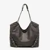 Bolso de Hombro Grande de Cuero Suave Vintage Desgastado para Mujer, Bolso Tote de Moda Estilo Coreano para Otoño e Invierno para el Trabajo y los Viajes