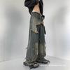 Jeans de trabajo retro de pierna ancha estilo americano otoño e invierno high street jeans con parches rectos holgados adelgazantes pantalones de trapeador