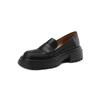 Mocassins de couro completos estilo academia Four Seasons All-match 2023 Primavera Sapatos de couro pequenos de sola grossa Sapatos de camada única de couro de salto médio grosso para mulheres