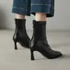 Botas Elegantes de Tacón Alto Botas Elásticas para Mujer 2026 Otoño/Invierno Nuevas Punta Cuadrada Tacón de Aguja Cremallera Trasera Botines Versátiles para Mujer
