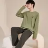Conjunto de Pijama Masculino Yu Zhaolin Estilo Casal Algodão Puro Manga Longa Calça Longa Feminino Primavera e Outono Conjunto Fino para Casa