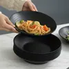 Prato Fundo para Sopa de Plástico Profundo Listrado Horizontal Minimalista Nórdico Tigela Profunda Comercial Prato Profundo Tigela para Salada de Frutas Louça Preta