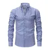 Camisa masculina de manga longa com listras verticais, estampa digital, elasticidade em quatro direções, respirável e moderna, nova para primavera e outono, europeia e americana, transfronteiriça