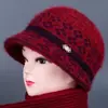 Otoño Invierno Mujer de mediana edad y anciana Cálido con felpa interior Sombrero de lana para madre Sombrero de pescador tejido con protección para las orejas y protección contra el frío de pelo de conejo para señora mayor abuela